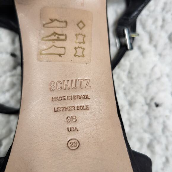 Schutz Keefa Nobuck Preta Platform leather Sandal Heels Black size 9 - Picture 6 of 6